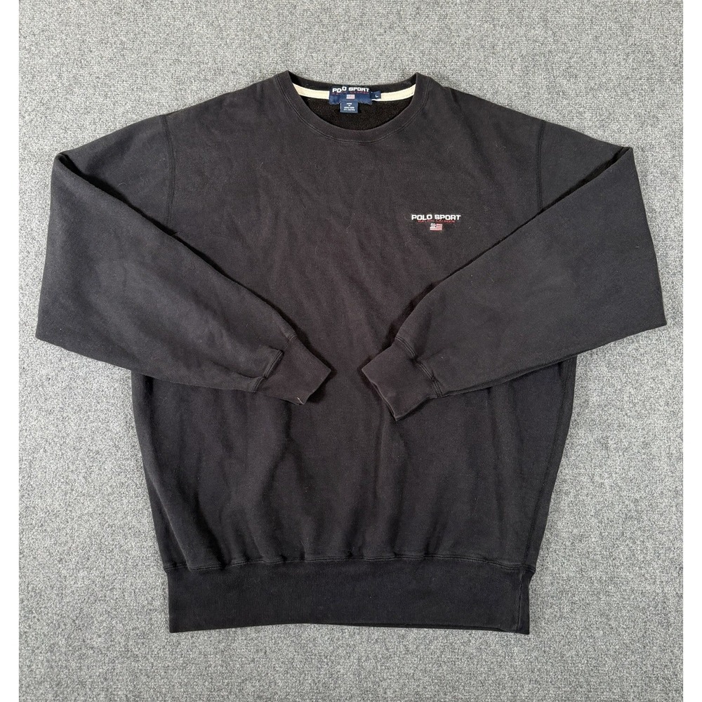 Vintage 90s Polo Sport Ralph Lauren Crewneck Sweatshirt Black Embroidered Logo L